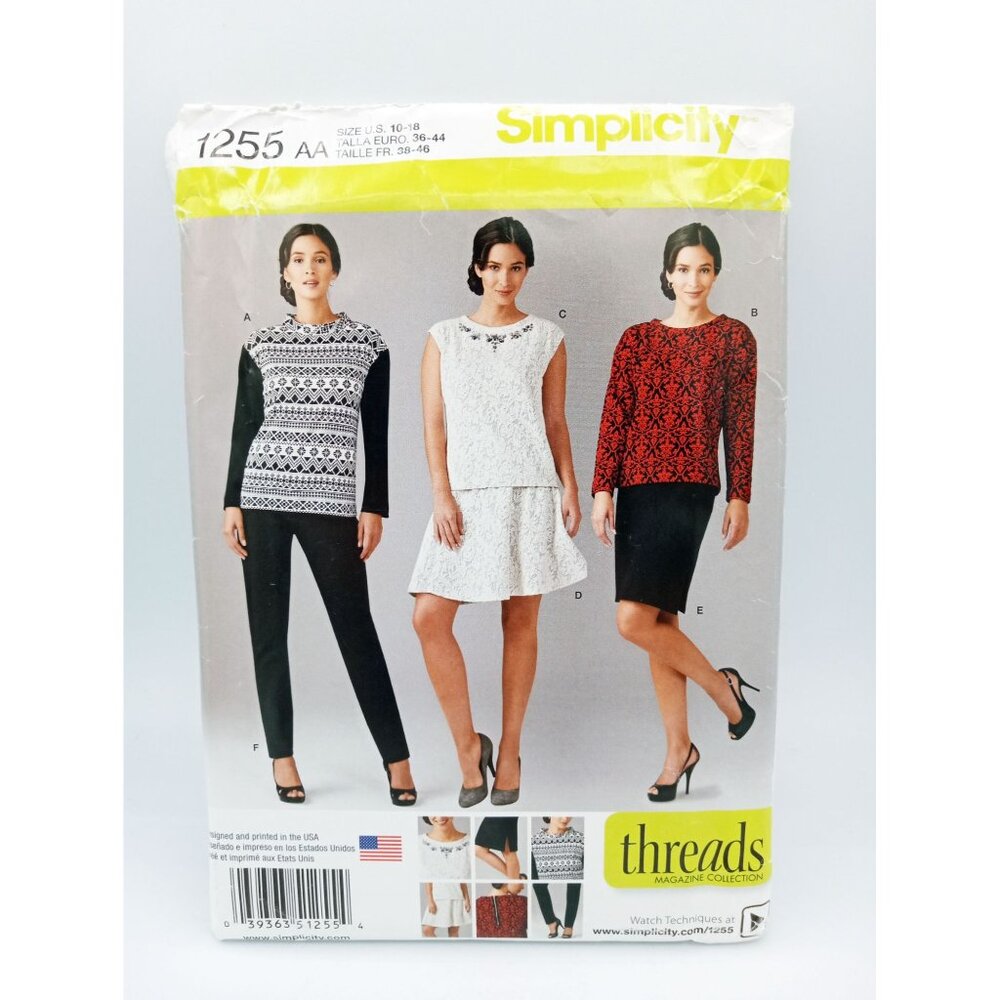 Simplicity Uncut Skirt Pants Top Sewing Pattern 1255 AA Sizes 10 thru 18 Threads